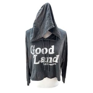 Brew City Brand Good Land Milwaukee Long Sleeve Hooded Cropped Shirt Gray Large
